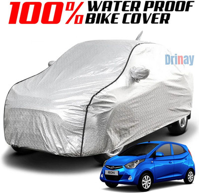 DRINAY Car Cover For Hyundai Eon (With Mirror Pockets)(Silver, Black)