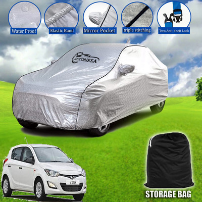 AUTOBIRSA Car Cover For Hyundai i20 (With Mirror Pockets)(Silver, Grey)
