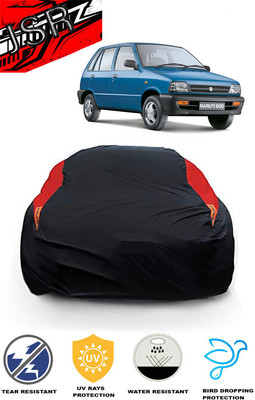 J S R Car Cover For Hyundai 800 AC BSII (With Mirror Pockets)(Red, Black)