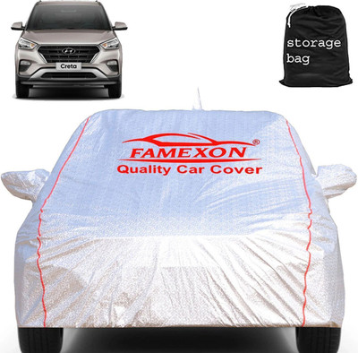 FAMEXON Car Cover For Hyundai Creta (With Mirror Pockets)(Silver)