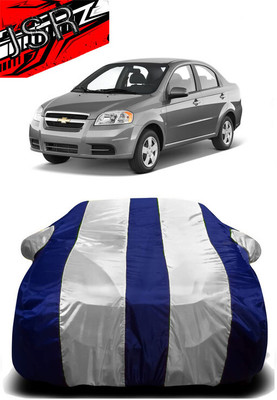J S R Car Cover For Chevrolet Aveo Uva (With Mirror Pockets)(White, Blue)