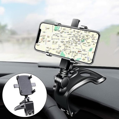MODERNEHUB Car Mobile Holder for Clip, Dashboard, Steering(Black)