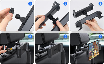 MODERNEHUB Car Mobile Holder for Headrest(Black)
