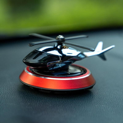 Red Champion Solar Powered Car Perfume Helicopter Design, Auto Rotation Fan Car Dash Indicator Lamp