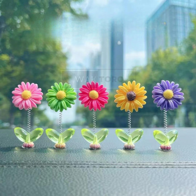 WAKTORO 5PC Mini Colorful Sunflower For Car Cute Mini Shaking Head Dancing Sunflowers Car Interior Decoration Accessories Car Dashboard Cover(Universal For Car 1 Series)