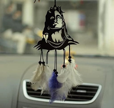 TIRTHA CREATIONS Lord Mahadev Adiyogi Dream Catcher for Car Home Décor Blue Thread Black Design Decorative Showpiece  -  13 cm(Plastic, White, Blue)