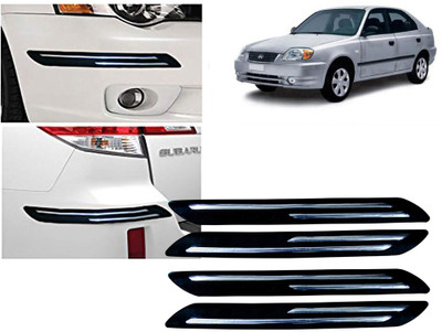 Selifaur Plastic, Rubber Car Bumper Guard(Black, Silver, Pack of 4 Pcs Double Chrome Bumper Protector, Hyundai, Accent)