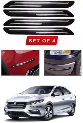 RONISH Microfibre, Silicone, Stainless Steel, Rubber Car Bumper Guard(Black, Silver, Pack of 4, Honda, New City)