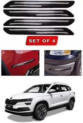RONISH Microfibre, Silicone, Stainless Steel, Rubber Car Bumper Guard(Black, Silver, Pack of 4, Skoda, Universal For Car)