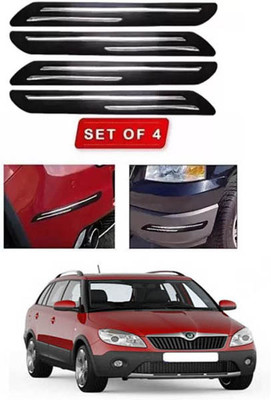 RONISH Microfibre, Silicone, Stainless Steel, Rubber Car Bumper Guard(Black, Silver, Pack of 4, Skoda, Universal For Car)