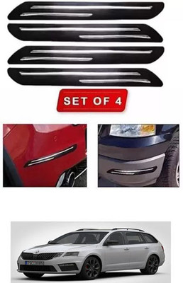 RONISH Microfibre, Silicone, Stainless Steel, Rubber Car Bumper Guard(Black, Silver, Pack of 4, Skoda, Octavia)