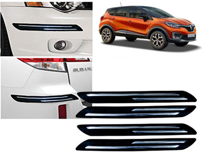 Selifaur Plastic, Rubber Car Bumper Guard(Black, Silver, Pack of 4 Pcs Double Chrome Bumper Protector, Renault, CT)