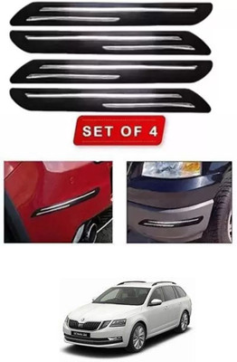 RONISH Microfibre, Silicone, Stainless Steel, Rubber Car Bumper Guard(Black, Silver, Pack of 4, Skoda, Octavia)