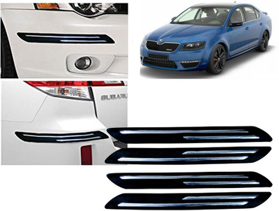 Selifaur Plastic, Rubber Car Bumper Guard(Black, Silver, Pack of 4 Pcs Double Chrome Bumper Protector, Skoda, Octavia)