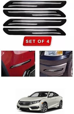 RONISH Microfibre, Silicone, Stainless Steel, Rubber Car Bumper Guard(Black, Silver, Pack of 4, Universal For Car, Civic)