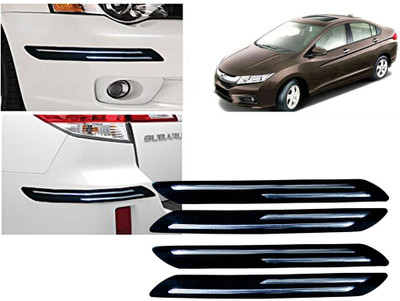 Selifaur Plastic, Rubber Car Bumper Guard(Black, Silver, Pack of 4 Pcs Double Chrome Bumper Protector, Honda, City)