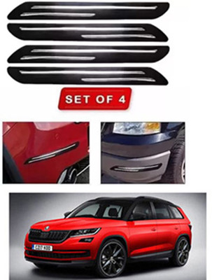 RONISH Microfibre, Silicone, Stainless Steel, Rubber Car Bumper Guard(Black, Silver, Pack of 4, Skoda, Universal For Car)