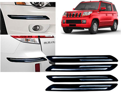 Selifaur Plastic, Rubber Car Bumper Guard(Black, Silver, Pack of 4 Pcs Double Chrome Bumper Protector, Mahindra, TUV-300)