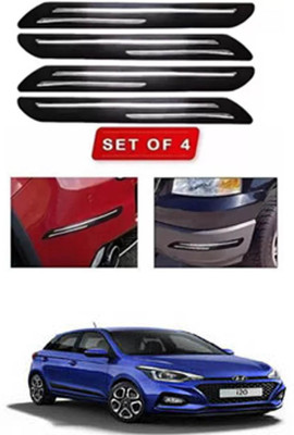 RONISH Microfibre, Silicone, Stainless Steel, Rubber Car Bumper Guard(Black, Silver, Pack of 4, Hyundai, i20)