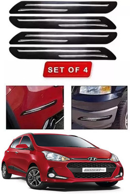 RONISH Microfibre, Silicone, Stainless Steel, Rubber Car Bumper Guard(Black, Silver, Pack of 4, Hyundai, Grand i10)