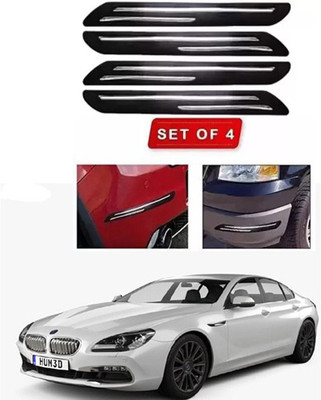 RONISH Microfibre, Silicone, Stainless Steel, Rubber Car Bumper Guard(Black, Silver, Pack of 4, BMW, Universal For Car)