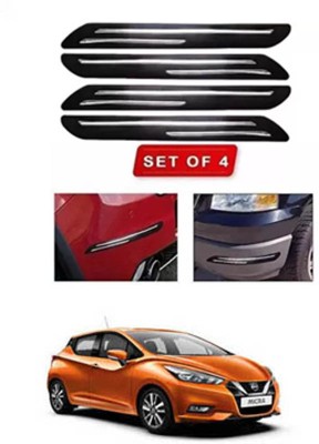 RONISH Microfibre, Silicone, Stainless Steel, Rubber Car Bumper Guard(Black, Silver, Pack of 4, Nissan, Micra)