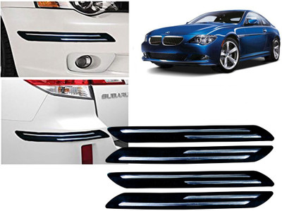 Selifaur Plastic, Rubber Car Bumper Guard(Black, Silver, Pack of 4 Pcs Double Chrome Bumper Protector, BMW, 6 Series)