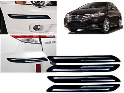 Selifaur Plastic, Rubber Car Bumper Guard(Black, Silver, Pack of 4 Pcs Double Chrome Bumper Protector, Honda, City)