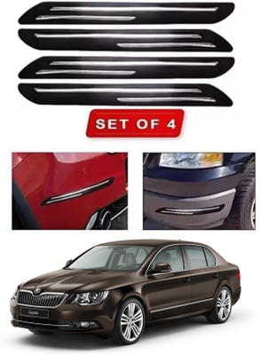 RONISH Microfibre, Silicone, Stainless Steel, Rubber Car Bumper Guard(Black, Silver, Pack of 4, Skoda, Universal For Car)