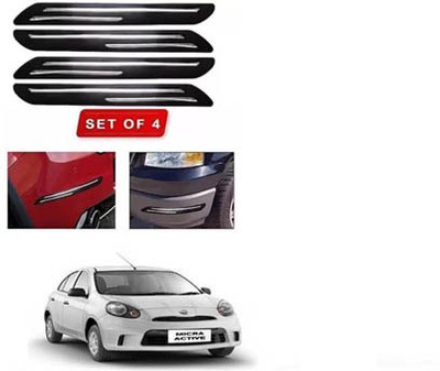 RONISH Microfibre, Silicone, Stainless Steel, Rubber Car Bumper Guard(Black, Silver, Pack of 4, Nissan, Micra Active)