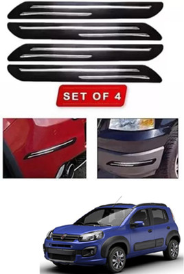 RONISH Microfibre, Silicone, Stainless Steel, Rubber Car Bumper Guard(Black, Silver, Pack of 4, Fiat, Uno)