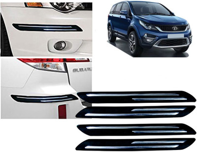 Selifaur Plastic, Rubber Car Bumper Guard(Black, Silver, Pack of 4 Pcs Double Chrome Bumper Protector, Tata, Hexa)