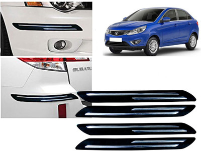 Selifaur Plastic, Rubber Car Bumper Guard(Black, Silver, Pack of 4 Pcs Double Chrome Bumper Protector, Tata, Zest)