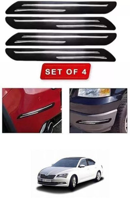 RONISH Microfibre, Silicone, Stainless Steel, Rubber Car Bumper Guard(Black, Silver, Pack of 4, Skoda, Superb)