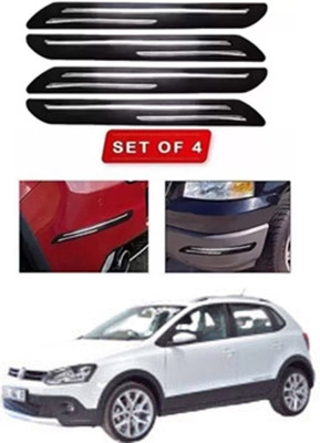 RONISH Microfibre, Silicone, Stainless Steel, Rubber Car Bumper Guard(Black, Silver, Pack of 4, Volkswagen, Polo Cross)