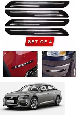 RONISH Microfibre, Silicone, Stainless Steel, Rubber Car Bumper Guard(Black, Silver, Pack of 4, Audi, A6)