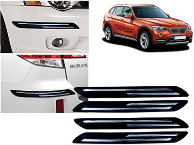Selifaur Plastic, Rubber Car Bumper Guard(Black, Silver, Pack of 4 Pcs Double Chrome Bumper Protector, BMW, X1)