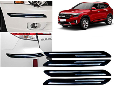Selifaur Plastic, Rubber Car Bumper Guard(Black, Silver, Pack of 4 Pcs Double Chrome Bumper Protector, Kia, Seltos GTK 1.4)
