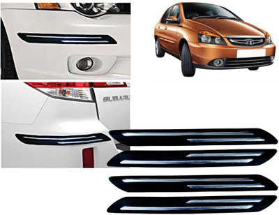 Selifaur Plastic, Rubber Car Bumper Guard(Black, Silver, Pack of 4 Pcs Double Chrome Bumper Protector, Tata, Indigo CS)
