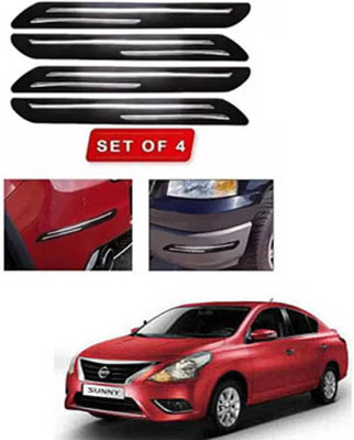 RONISH Microfibre, Silicone, Stainless Steel, Rubber Car Bumper Guard(Black, Silver, Pack of 4, Nissan, Sunny)