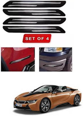 RONISH Microfibre, Silicone, Stainless Steel, Rubber Car Bumper Guard(Black, Silver, Pack of 4, Universal For Car, I8)