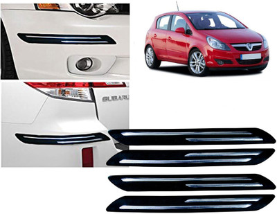 Selifaur Plastic, Rubber Car Bumper Guard(Black, Silver, Pack of 4 Pcs Double Chrome Bumper Protector, Opel, Corsa)