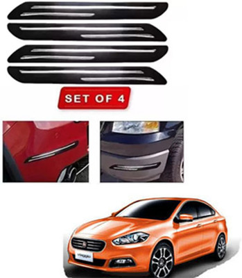 RONISH Microfibre, Silicone, Stainless Steel, Rubber Car Bumper Guard(Black, Silver, Pack of 4, Fiat, Universal For Car)