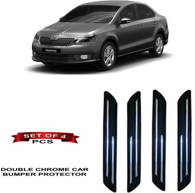 RWT Stainless Steel, Plastic Car Bumper Guard(Black, Silver, Pack of 4, Skoda, Rapid)