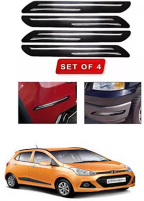 RONISH Microfibre, Silicone, Stainless Steel, Rubber Car Bumper Guard(Black, Silver, Pack of 4, Hyundai, Grand i10)
