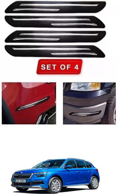 RONISH Microfibre, Silicone, Stainless Steel, Rubber Car Bumper Guard(Black, Silver, Pack of 4, Skoda, Universal For Car)