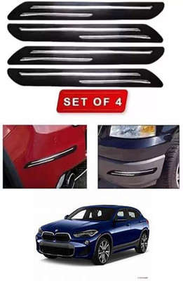 RONISH Microfibre, Silicone, Stainless Steel, Rubber Car Bumper Guard(Black, Silver, Pack of 4, BMW, Universal For Car)