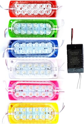 Steko Adapter + 6 Pcs (1-Each Red Green Blue Yellow Pink White) DC 12V 3W 12-Led Light Car Fancy Lights(Multicolor)