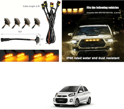 PRTEK Grill Lights for Cars, 4PCS LED, Waterproof Amber Lens, Universal for cars X104 Car Fancy Lights(Black)