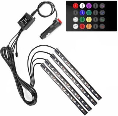 NEWGTBE Atmosphere car interior 4pc strips light, 12 led each light bar,Total 48 Led with Remote controller Car Fancy Lights(Multicolor)